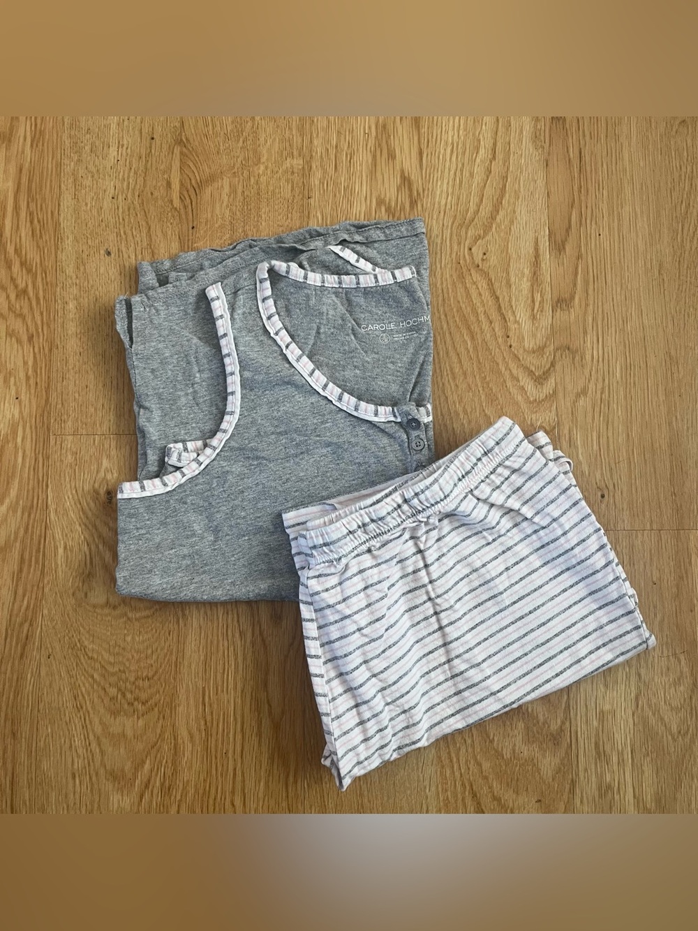 Carole Hochman Cotton Pajama Set Size S Grey Striped Tank Top And Shorts